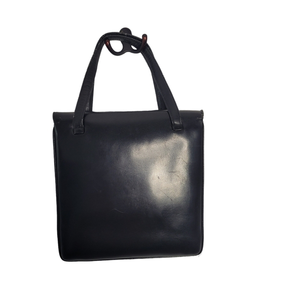 Vintage black faux leather handbag with multiple pockets - Picture 3 of 16